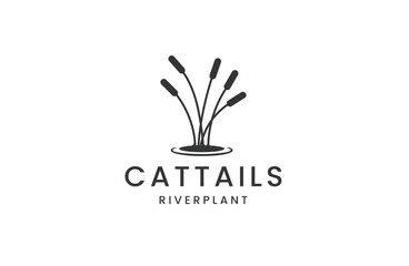 Cattail river grass logo icon design template flat