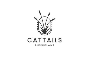 Cattail river grass logo icon design template flat