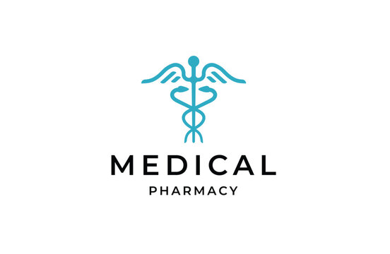 Caduceus pharmacy logo icon design template flat