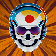 Illustrated Skull Wearing Headphones Orange Speed Lines Background Wallpaper Generative AI illustration