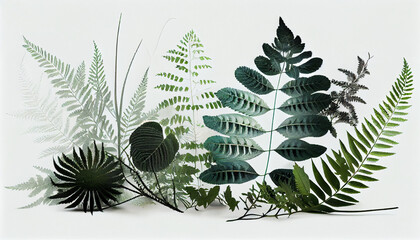 Ferns and plants with white background. Generative ai. 