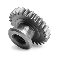 New stainless steel gear on white background