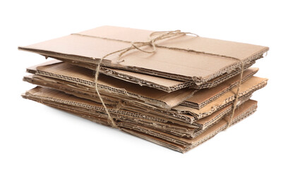 Waste paper tied with twine isolated on white