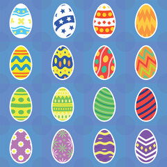 Set of 16 Flat Easter Eggs Contoured in Different Colors