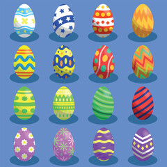 Set of 16 Easter Eggs in Different Colors