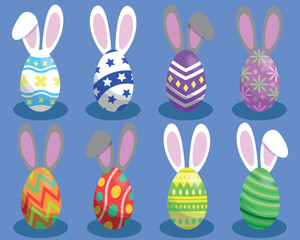 Set of 8 Easter Eggs in Different Colors with Hidden Rabbit Ear Behind Kit 2