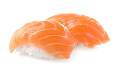 Delicious nigiri sushi with salmon isolated on white