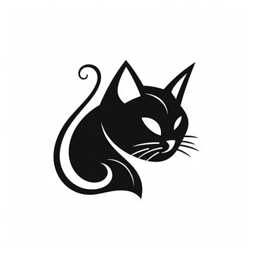 Cat Logo, Black and White, Generative AI