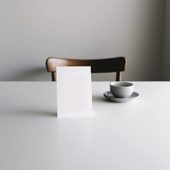 Minimalist Blank Card Mockup on Table, Flat Card, Neutral Backdrop