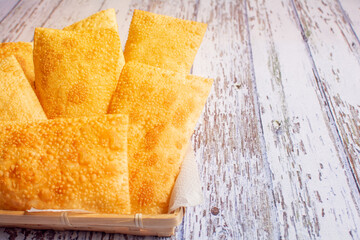 Brazilian Street Food - Fried Pastels in a Basket (Pastel de Feira), Copy Space