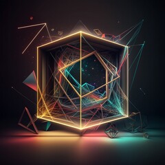 Geometry Colored Light wireframe shapes Losangle into a space