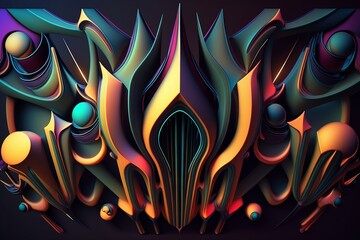 Abstrakte bunte Muster. Digitale Kunst  im futuristischen Stil. 3D animiert.
