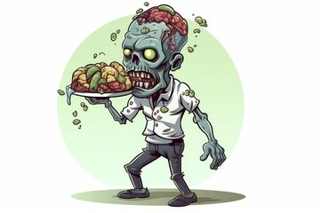 Cartoon Zombie Thrilled About Perfect Dinner, Generative AI