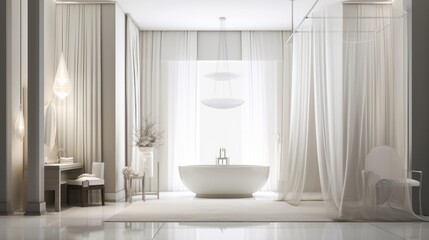 Naklejka na ściany i meble beautiful master bathroom contemporary interior design bathtub with morning sun light from window, image ai generate