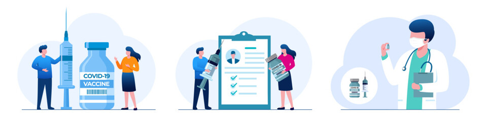 People vaccination concept for immunity health. Covid-19. Young doctor in masks with syringe and vaccine isolated on white background. Healthcare, coronavirus, prevention and immunize.