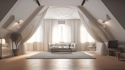attic area home design contemporary interior design of attic room with sun light from window home interior design concept, image ai generate