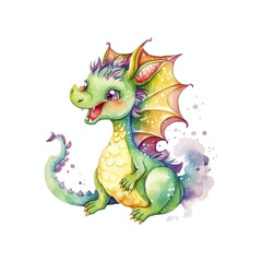cute dragon isolated in white background. watercolor vector for tshirt, mug, tumbler, pillow, sublimation