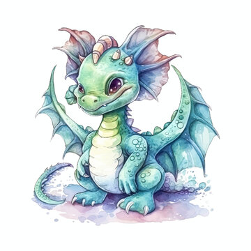 cute dragon isolated in white background. watercolor vector for tshirt, mug, tumbler, pillow, sublimation
