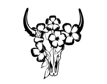  Floral bull skull svg , Western svg , Skull Cow Svg , Floral Skull svg , Boho Svg , Silhouette black and white flower