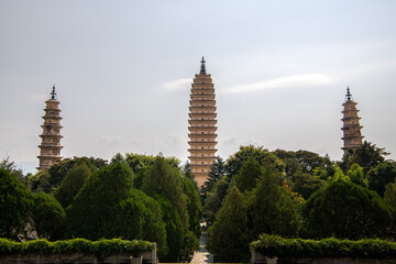 Three Pagodas of the Chongsheng Temple, are an ensemble of three independent pagodas arranged on the corners of equilateral triangle