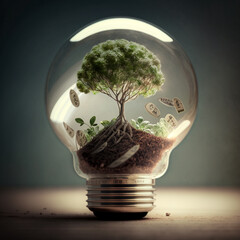 light bulb with tree