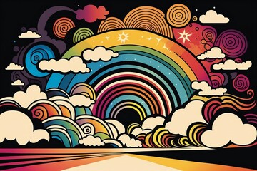 Bunter farbenfroher Hippie 60er 70er Jahre 3d Desktop Hintergrund

