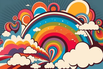 Bunter farbenfroher Hippie 60er 70er Jahre 3d Desktop Hintergrund

