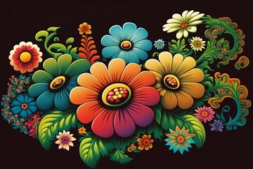 Bunter farbenfroher Hippie 60er 70er Jahre 3d Desktop Hintergrund
