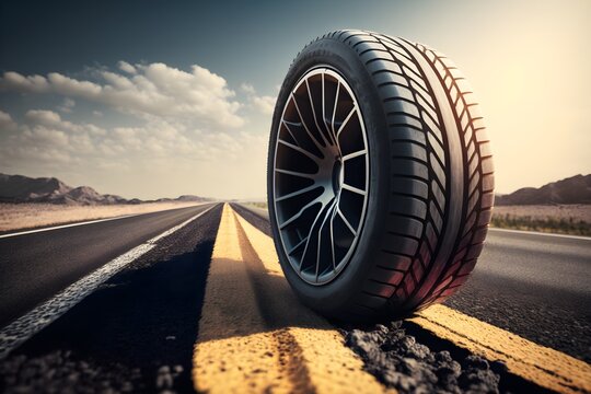 Wallpaper Illustration and background of tire, with wheel. Front view. Concept of business, store, tire repair shops. Generative AI.