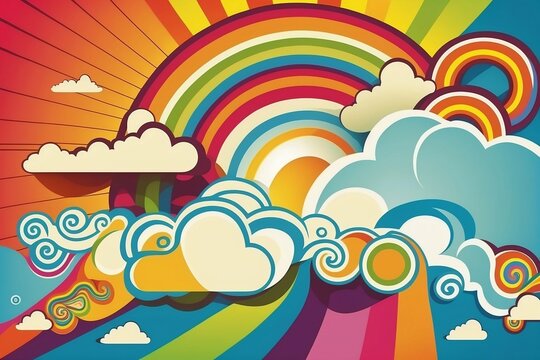 Bunter farbenfroher Hippie 60er 70er Jahre 3d Desktop Hintergrund
