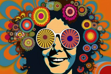 Bunter farbenfroher Hippie 60er 70er Jahre 3d Desktop Hintergrund

