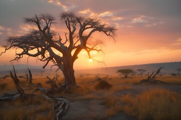 Fototapeta na wymiar realistic landscape serengeti national Park in tanzania made with Generative AI