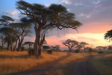 Plakat realistic landscape serengeti national Park in tanzania made with Generative AI