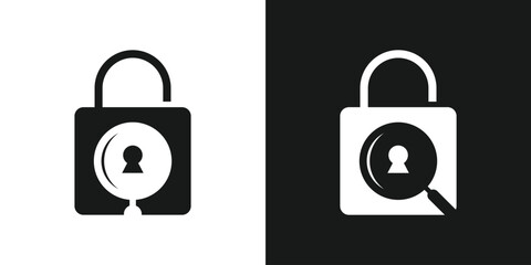 padlock and magnifying glass logo design icon vector illustration