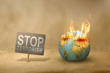 Stop terrorism sign on wooden board