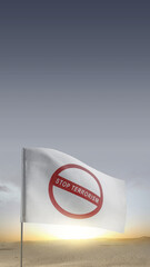 White flag with stop terrorism sign