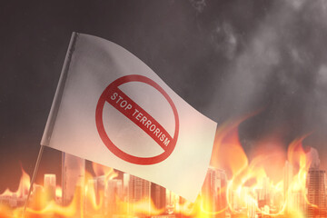 White flag with stop terrorism sign