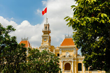Scenic view of Ho Chi Minh City Hall in Vietnam. Ho Chi Minh City is a popular tourist destination...