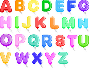 Cartoon colorful balloon alphabet letters for holidays, festival, anniversary or birthday party decoration. 