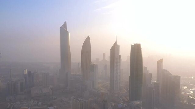 Kuwait City, Kuwait - The Beautiful Concrete Skyscrapers Landscape Of Kuwait City Is Continuously Growing To New Soaring Heights. Aerial view in the morning.