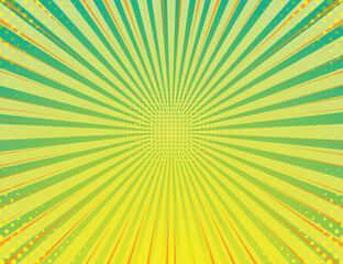 bright background with radial lines and halftone dots for retro illustration. green background