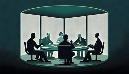 Wallpaper Illustration and background of a business meeting. Front View. Concept of business, corporate, office. Generative AI.
