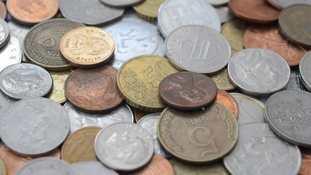 Coins of the different countries of the world. Coins