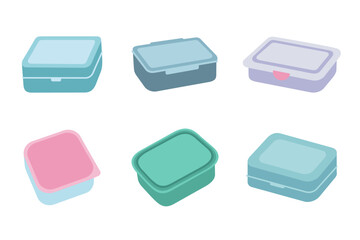 Reusable lunch Boxes set. Sustainable lifestyle, zero waste, ecological concept. Vector illustration in cartoon style. Recycling, waste management, ecology, sustainability.