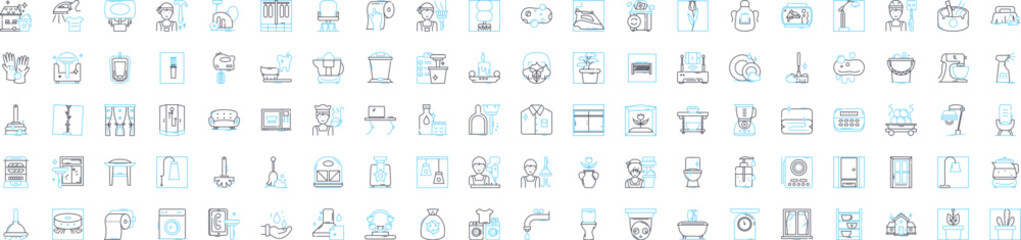 Furniture and household vector line icons set. Furniture, Household, Chair, Couch, Table, Desk, Bed illustration outline concept symbols and signs