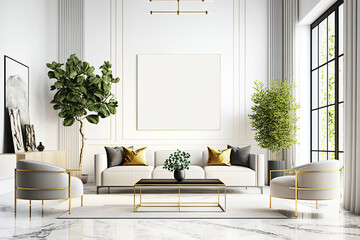 Large luxury modern bright interiors Living room mockup, generative AI