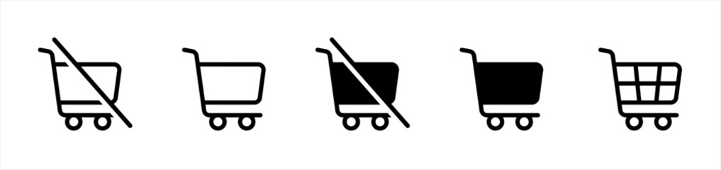 Shopping cart icons. shop and sale symbol. flat shape trolley web store button. web store, online shopping, e-commerce shopping sign, vector illustration