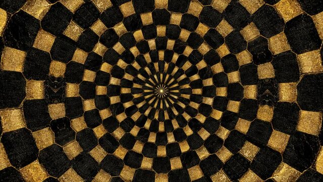 Old grunge gold and black checker pattern tile background loop