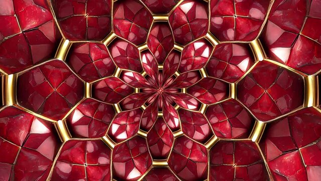 Modern Luxury Ruby Stone Gold Metal Tile Pattern Background Loop