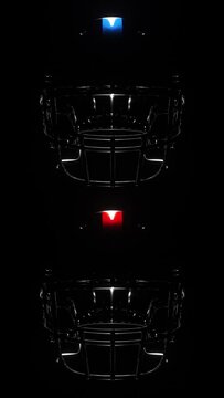 Stacked Pair of Isolated Metallic Football Helmets with Red Stripe and Light Glint Looping Background
